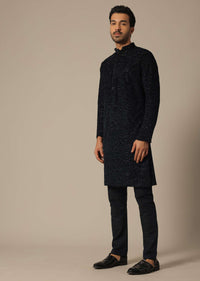 Black Kurta Set In Silk With Sequin Embroidery