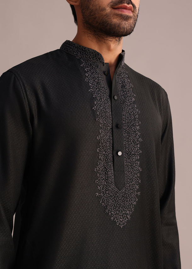 Black Kurta Set With Hand Embroidery