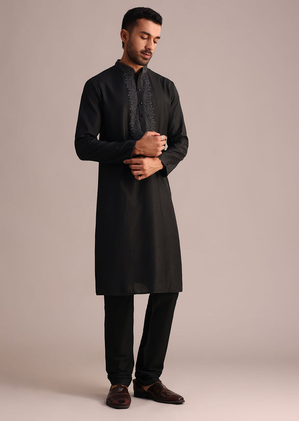 Black Kurta Set With Hand Embroidery