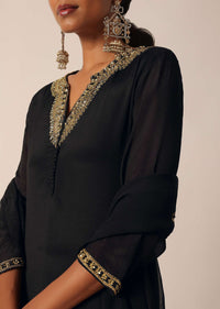 Black Kurti Set In Silk With Sequin Work