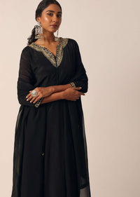 Black Kurti Set In Silk With Sequin Work