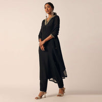 Black Kurti Set In Silk With Sequin Work