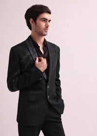 Black Lapel Hand Embroidered Tuxedo With Shirt And Pants