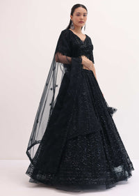 Black Lehenga With Embroidered Choli And Dupatta