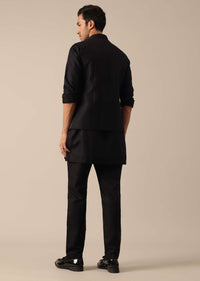 Black Linen Jacket And Kurta Set