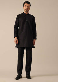 Black Linen Jacket And Kurta Set