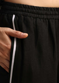 Black Linen Top And Pant With Patch Work