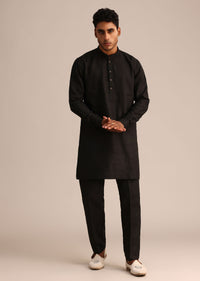 Black Linen Zardosi Embroidered Jacket Kurta Set