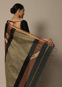 Black Maheshwari Chanderi Silk Saree With Jute Woven Pallu