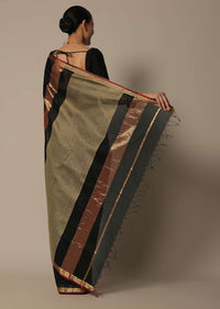 Black Maheshwari Chanderi Silk Saree With Jute Woven Pallu