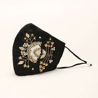 Black Mask In Satin Silk With Moti And Zardosi Embroidered Floral Motif