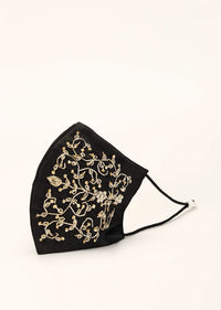 Black Mask In Satin Silk With Moti And Zardosi Embroidered Design All Over