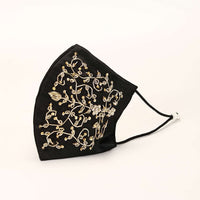 Black Mask In Satin Silk With Moti And Zardosi Embroidered Design All Over