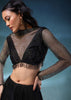 Black Mesh Blouse And Palazzo Set In Satin