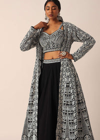 Black Mirror Embellished Jacket And Organza Lehenga Set