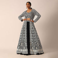 Black Mirror Embellished Jacket And Organza Lehenga Set