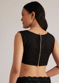 Black Net Saree With Sequins And Stones Embroidery