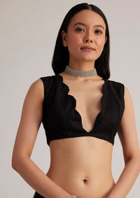Black Net Saree With Sequins And Stones Embroidery