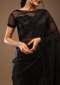 Black Organza Saree With Cut Dana Embroidery, Crafted In Tissue Organza