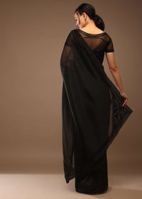 Black Organza Saree With Cut Dana Embroidery, Crafted In Tissue Organza