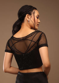 Black Organza Saree With Cut Dana Embroidery, Crafted In Tissue Organza