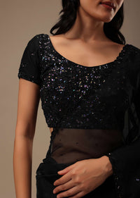 Black Organza Saree With Cut Dana And Sequins Work