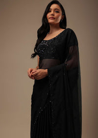 Black Organza Saree With Cut Dana And Sequins Work