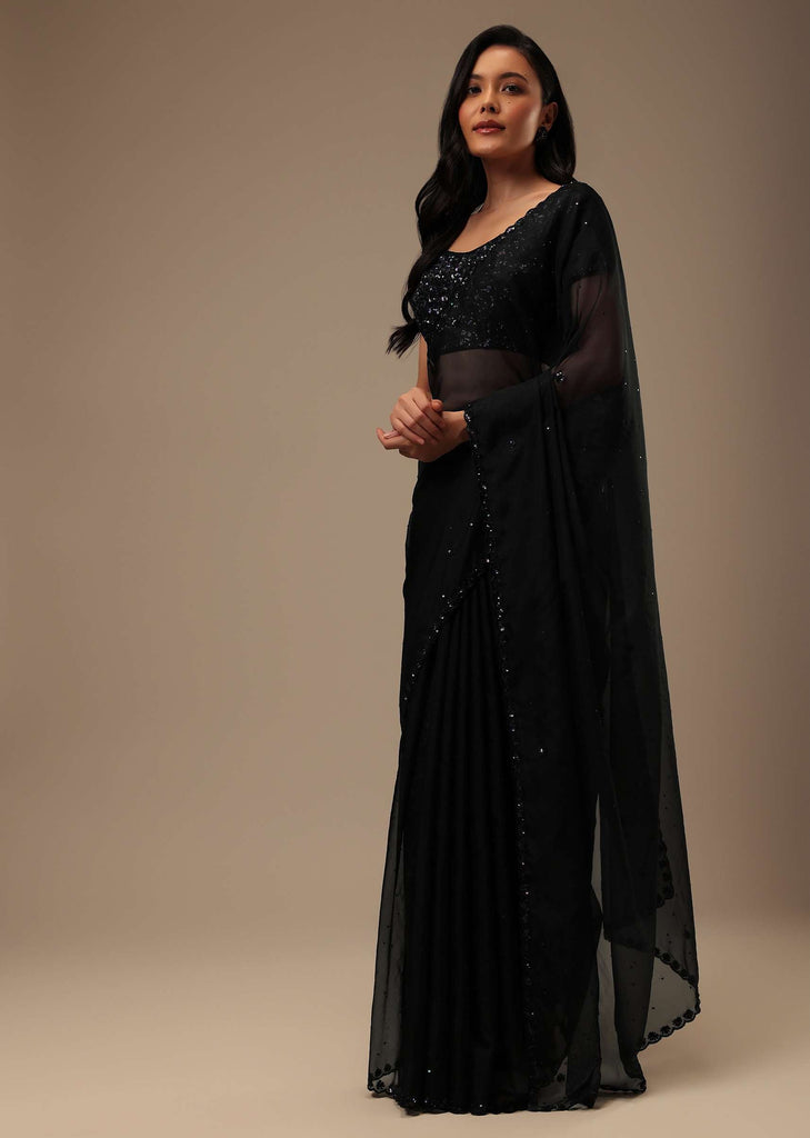 Black Organza Saree With Cut Dana And Sequins Work