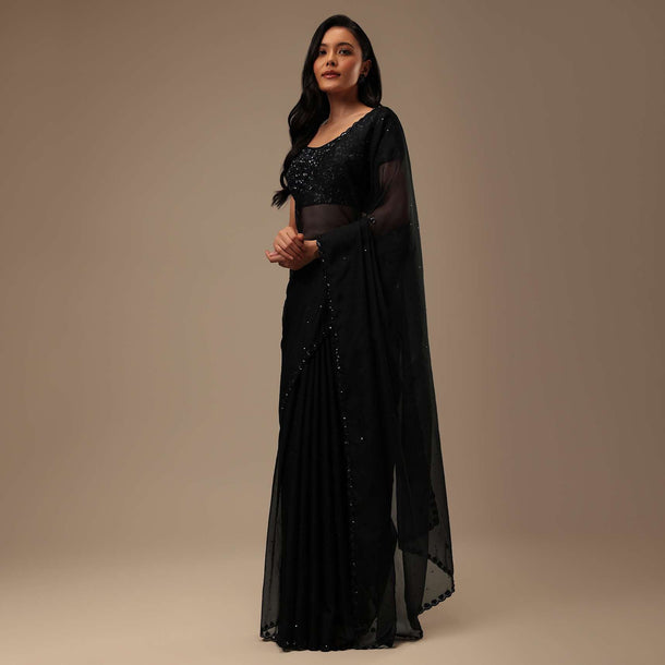 Black Organza Saree With Cut Dana And Sequins Work