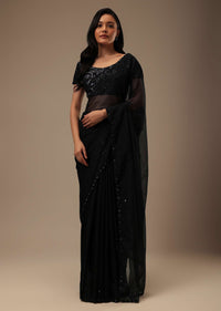 Black Organza Saree With Cut Dana And Sequins Work