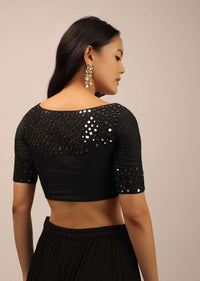 Black Padded Blouse With Mirror Work And Half Sleeves