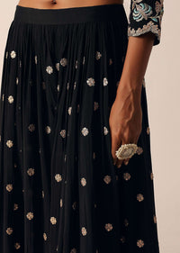 Black Palazzo Kurti Suit Set In Chinon With Zari And Resham Work