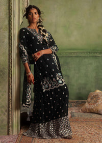 Black Palazzo Kurti Suit Set In Chinon With Zari And Resham Work