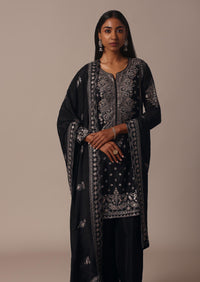 Black Pant Set With Thread And Sequin Work Kurta