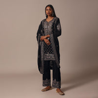 Black Pant Set With Thread And Sequin Work Kurta