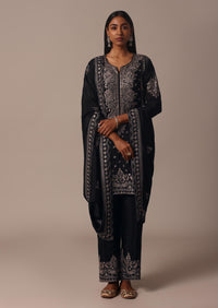 Black Pant Set With Thread And Sequin Work Kurta