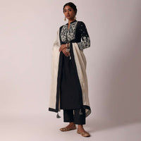 Black Pant Set With Pearl Embroidered Kurta