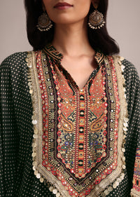 Black Polka Dot Printed Kurta Palazzo With Pouch Bag