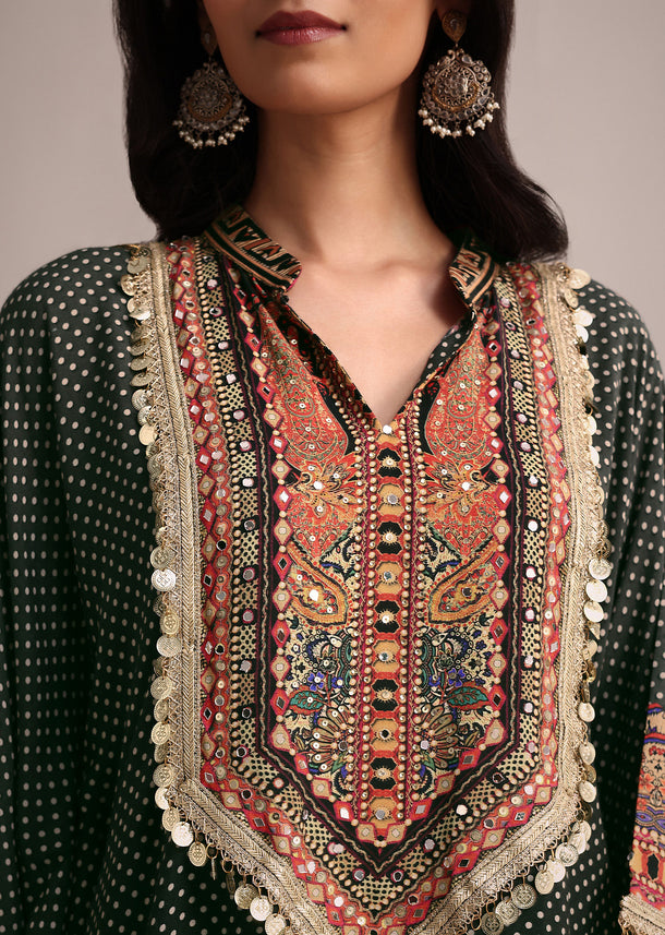 Black Polka Dot Printed Kurta Palazzo With Pouch Bag