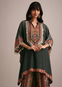 Black Polka Dot Printed Kurta Palazzo With Pouch Bag