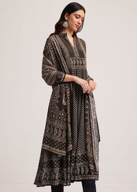 Black Printed Anarkali Set With Dupatta