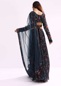 Midnight Black Printed Chiffon Lehenga Choli Set