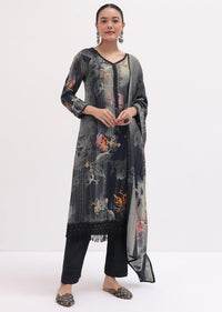 Black Printed Cotton Kurta Set