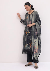 Black Printed Cotton Kurta Set