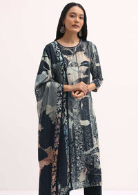 Black Printed Crepe Kurta Set With Dupatta