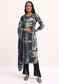 Black Printed Crepe Kurta Set With Dupatta