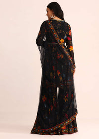 Black Printed Georgette Kurta Sharara With Dupatta