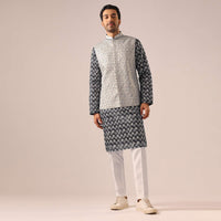 Black Printed Jacket And Kurta Set