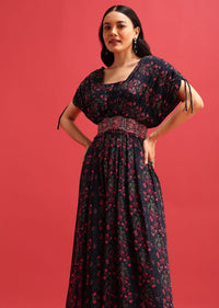 Black Printed Jumpsuit With Resham Work