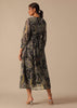 Black Printed Kurta in Chiffon With Belt
